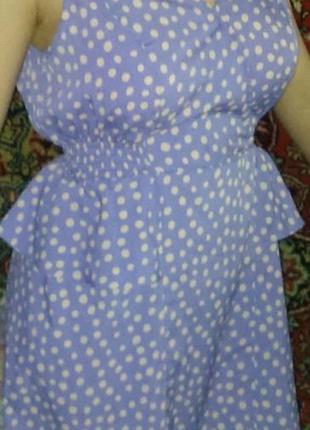 Фиолетовое летнее платье сарафан с баской в горошек без рукавов dorothy perkins4 фото