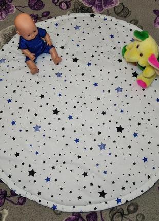 Детский игровой коврик для ползанья звезда на белом и на бирюзе