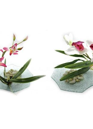 Квітка орхідеї на скляній підставці (d-18,5 см)