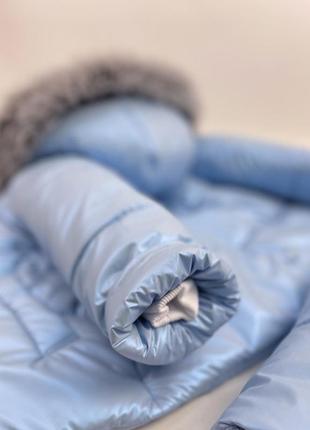 Зимовий комплект ніжно блакитний колір з хутром натуральним песця на флісі до -30 морозу5 фото