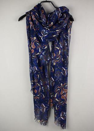Трендовый длинный палантин синий шарф с красивым принтом