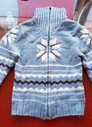 Jacadi франція тепла вовняна кофта на блискавці светр хлопчикові 18-24 м 1.5-2 г 86-92 см