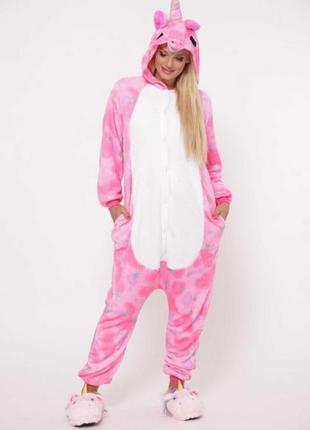 Пижама кигуруми для детей и взрослых единорог звезда pink на пуговицах | кенгуруми|