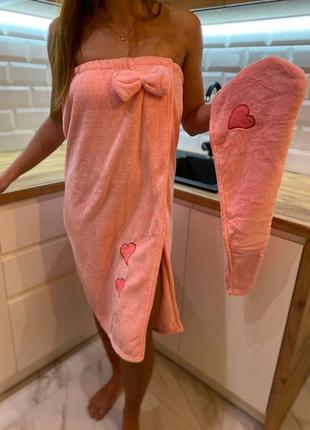 Набір в сауну лазню халат жіночий чалма мікрофібра