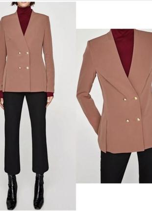 Модний жакет пиджак с золотыми пуговицами пудровий розовий zara basic6 фото