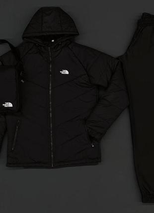 Комплект tnf чорна куртка + штани tnf + барсетка tnf в подарунок!