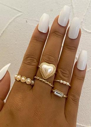 Набор колец модние стильные трендовые золотистие кольца колечка кольцо с жемчугом колечко ф форме сердца кольцо с кристалами