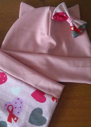 Шапка з вушками і хомут для дівчинки 0..12років