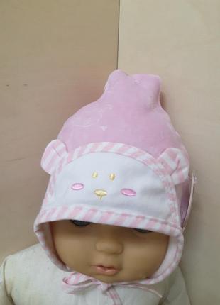 Ясельная велюровая шапочка для для новорожденных малышей на завязках4 фото