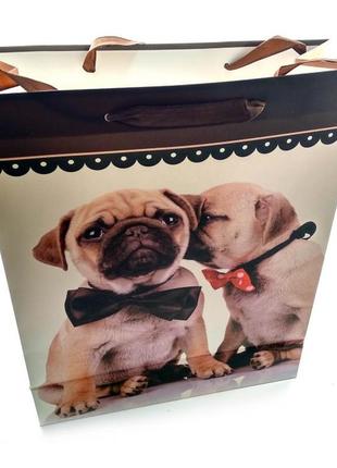 Пакет подарочный картонный "кошки и собаки" (32х26х10 см)