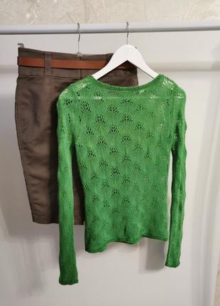Ажурный вязаный зелёный мохеровый свитер, джемпер4 фото