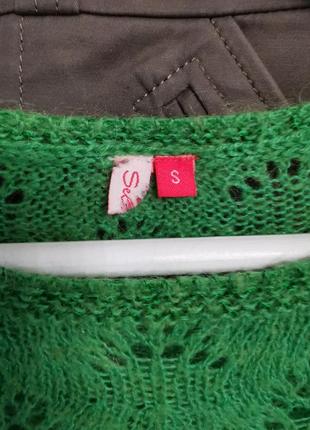 Ажурный вязаный зелёный мохеровый свитер, джемпер3 фото