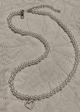 Жемчужное ожерелье сердце кристаллы9 фото