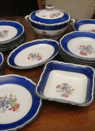 Шикарный антикварный столовый сервиз кобальт 1934 год германия №б77