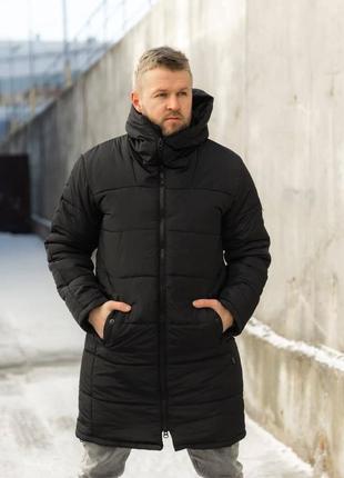 ❄️мужская зимняя удлиненная куртка/парка черная на синтепоне, до-20с