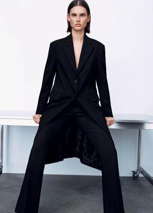 Черное пальто миди длины в мужском стиле zara3 фото