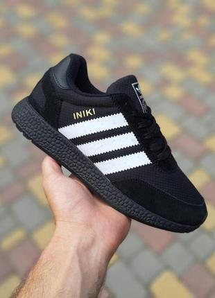 Теплые осенние кросовки  adidas iniki чёрные на чёрной термо мужские зимние термо кросовки адидас иники