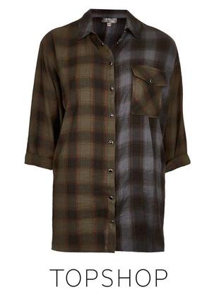 Клетчатая рубашка topshop brown mix match check shirt1 фото