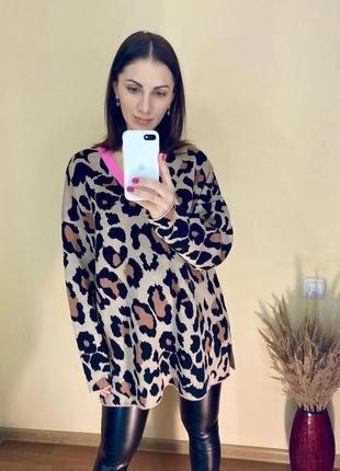 Леопардова кофта,леопардовий светр,вільний светр,светр оверсайз5 фото