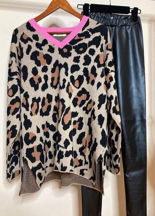 Леопардова кофта,леопардовий светр,вільний светр,светр оверсайз3 фото