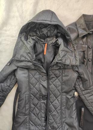 Чорний зимовий пуховик куртка довга тепла пальто з поясом капюшоном пальто7 фото