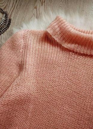 Розовый вязанный свитер обьемный оверсайз с горлом шерстью золотой люрекс кофта гольф4 фото