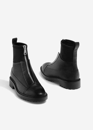 Кожаные крутые ботинки stradivarius черные 35