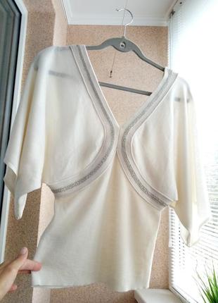 Супер красивая  трикотажная блуза/свитер с широким коротким рукавом2 фото