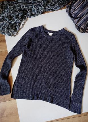 Натупальный жіночий пуловер светр сірого кольору "в рубчик" 44-46 розміру