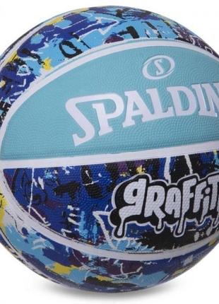 Мяч баскетбольный spalding blue-dark blue graffiti размер 7 резиновый для игры на улице (84373y)