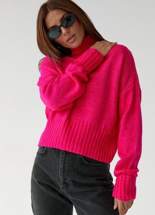 Укороченный женский свитер оверсайз цвета фуксия s5 фото