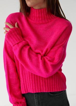 Укороченный женский свитер оверсайз цвета фуксия s4 фото