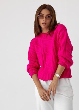 Жіночий вільний в'язаний светр з ворсистою пряжі кольору фуксія