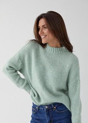 Женский мятный вязаный свитер оверсайз фасона5 фото