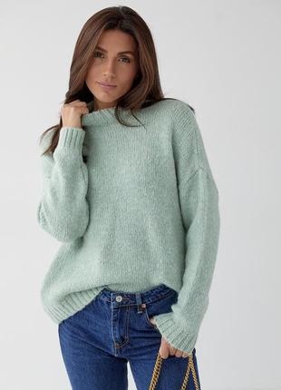 Женский мятный вязаный свитер оверсайз фасона