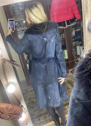Меховой халат, синяя шуба, дубленка италия vera pelliccia4 фото