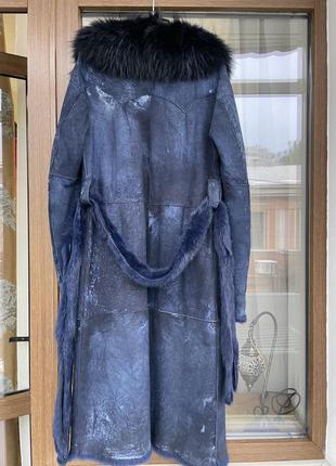 Меховой халат, синяя шуба, дубленка италия vera pelliccia6 фото