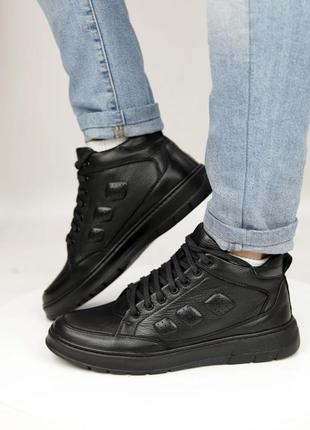 Стильные ботинки мужские зимние черные,зимние на меху (зима 2022-2023)