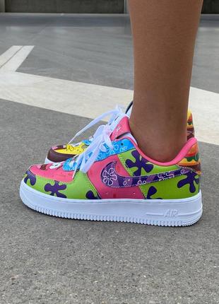 Nike air force sponge bob женские яркие разноцветные кроссовки спанч боб жіночі кольорові кросівки найк