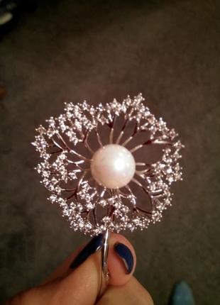 Елітна ювелірна брошка кульбаба з цирконієм4 фото