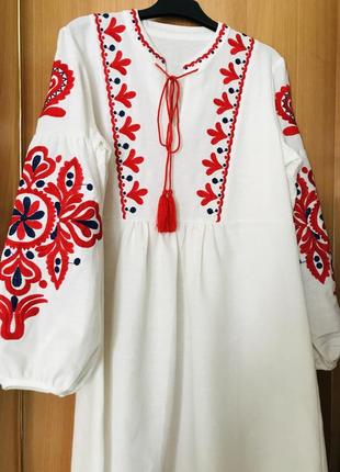 Лляна біла сукня вишиванка , коротка1 фото