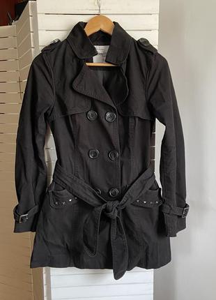Тренч пальто плащ чорний чорне clockhouse куртка2 фото