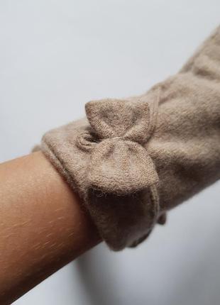 Новые с биркой женские шерстяные перчатки, бежевые перчатки с бантиком, перчатки4 фото
