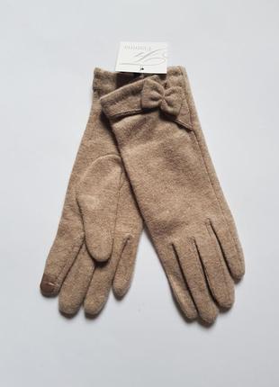 Нові з біркою жіночі вовняні рукавички, рукавички бежеві з бантиком, рукавички