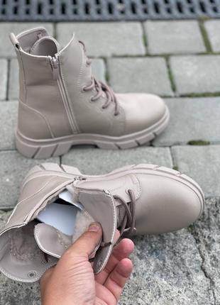 Стильні черевики берці,берци жіночі на шнуровці зимові бежеві,зимові на хутрі (зима 2022-2023)2 фото