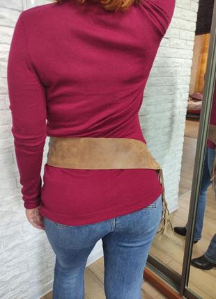 Пояс женский кожаный коричневый с бахрамой на талию / бедра ремень2 фото
