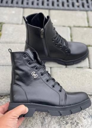 Стильні черевики берці,берци жіночі на шнуровці зимові чорні,зимові на хутрі (зима 2022-2023)3 фото