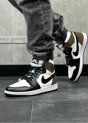 Мужские кроссовки nike air jordan  high black white khaki