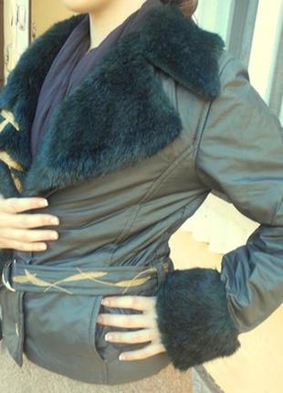 Изумрудная курточка, легкий синтепон, воротник мех под норку, люрекс, вышивка markoff2 фото