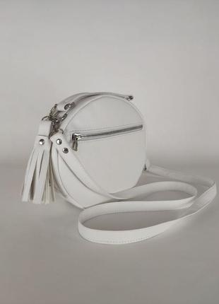 Трендова жіноча кругла сумка бренду sambag - bale біла10 фото